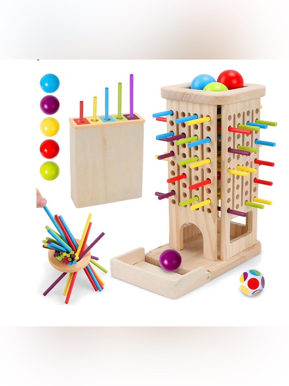 Wooden Ball Drop and Peg Game - Colorful Kids Toy